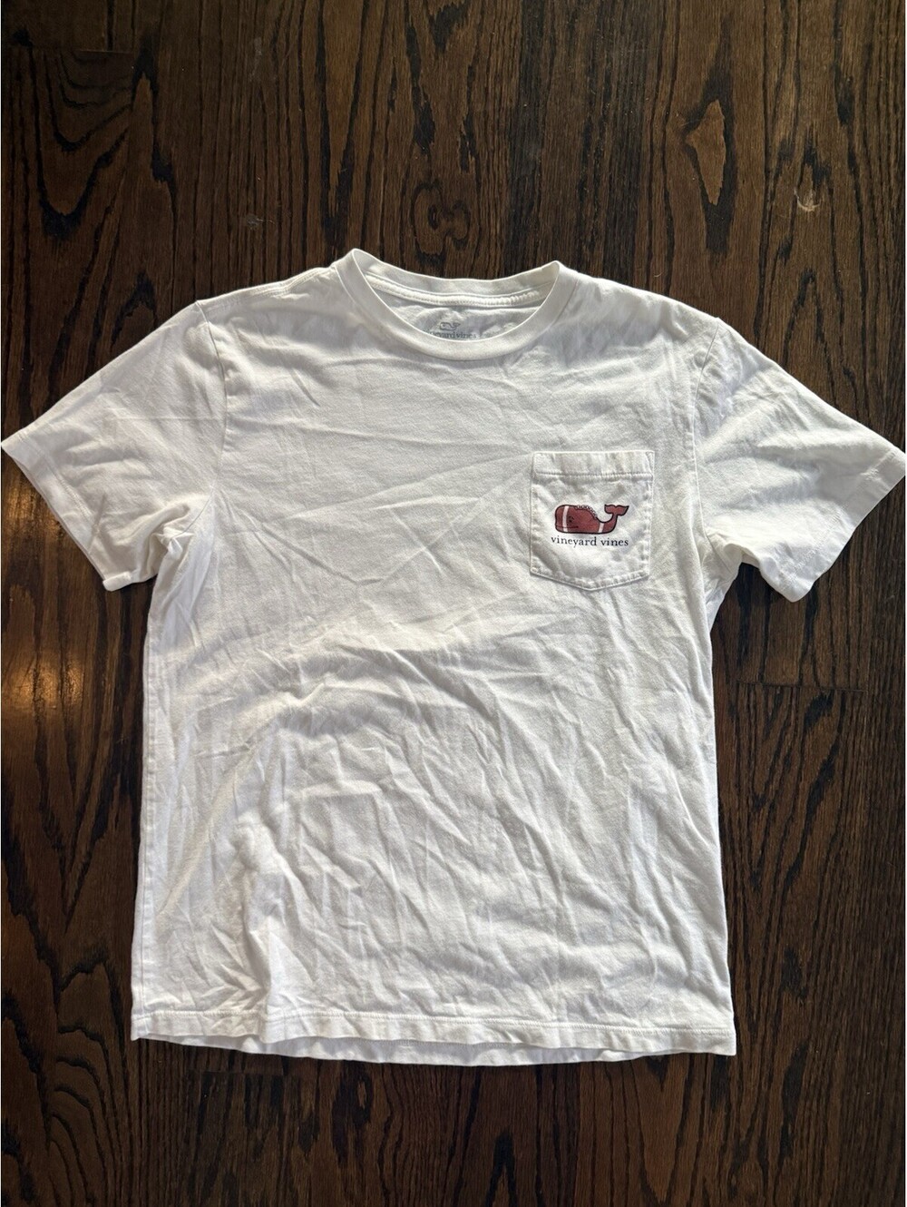 Vineyard Vines Football Whale Pocket T-Shirt Boys Large White Goal Post - Picture 2 of 7